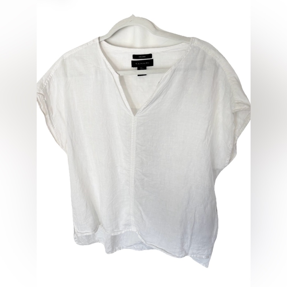 Tahari Women's White V-Neck linen top